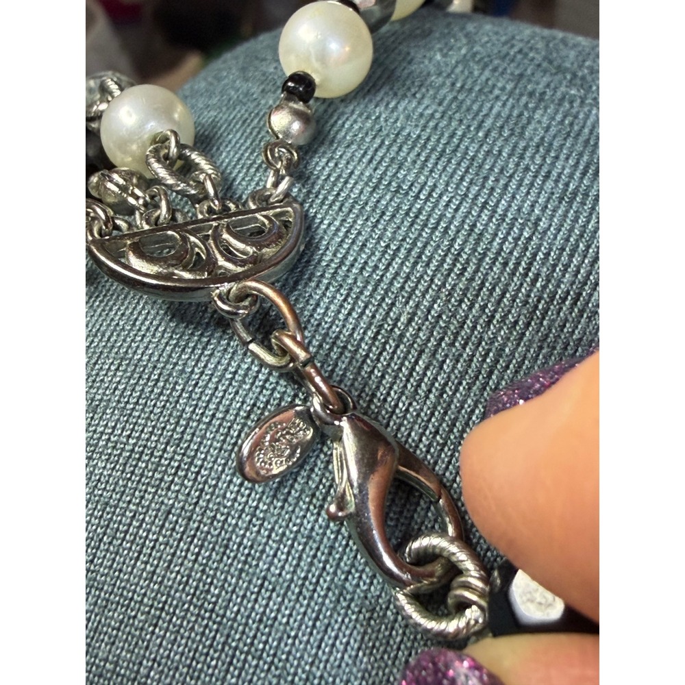 Premiere 21" Strand Faux Pearl Black Beaded Silver Tone Character Necklace - Picture 4 of 5